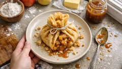 Aumônières de crêpes aux pommes et caramel au beurre salé : faciles, effet gourmand assuré