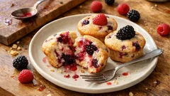 Muffins au yaourt mûres-framboises : moelleux, simples et parfaits au goûter