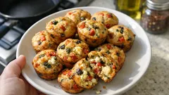 Bouchées apéro moelleuses poivron grillé, féta et olives : prêtes en 20 min