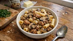 Pâtes à la chair à saucisse et aux champignons : la poêlée minute qui réconforte