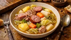 Potée auvergnate à la cocotte-minute : chou fondant, Morteau fumée et bouillon parfumé