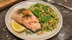 Saumon à basse température (70 °C) : moelleux garanti, avec pâtes au pesto